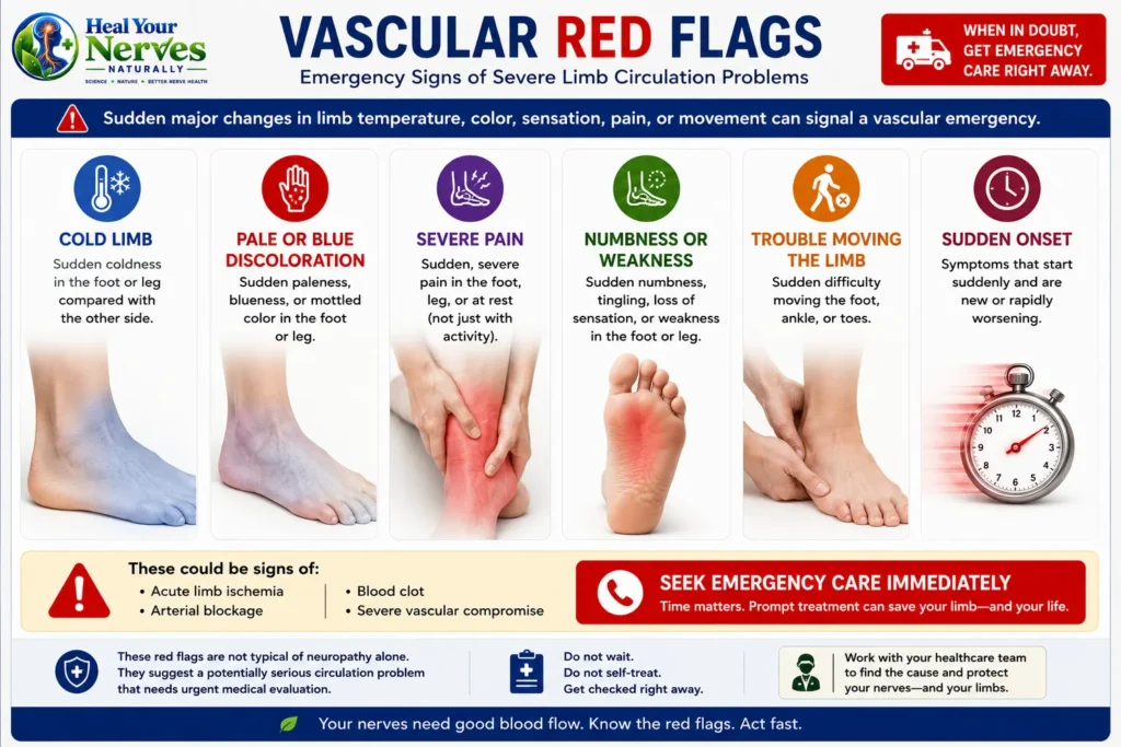 Emergency signs of severe circulation problems including cold pale numb or weak limb