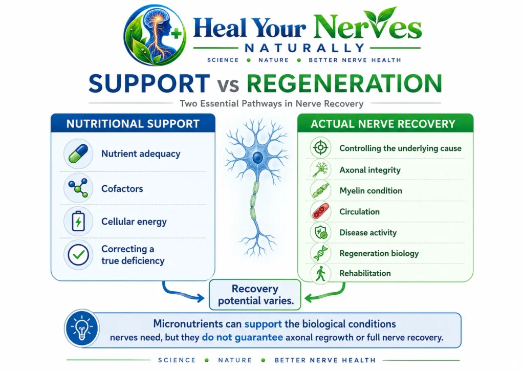 Difference between micronutrient support for nerve function and biological nerve regeneration