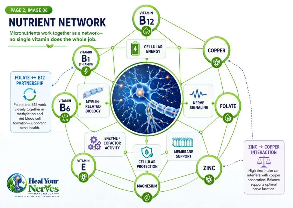 Micronutrients work as a network supporting nerve function with zinc copper and folate B12 interactions