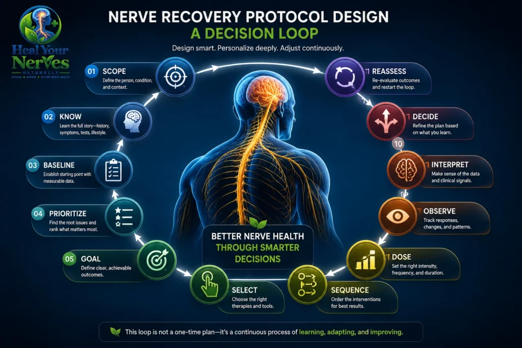Nerve Recovery Protocol Design decision loop from scope and baseline to reassessment