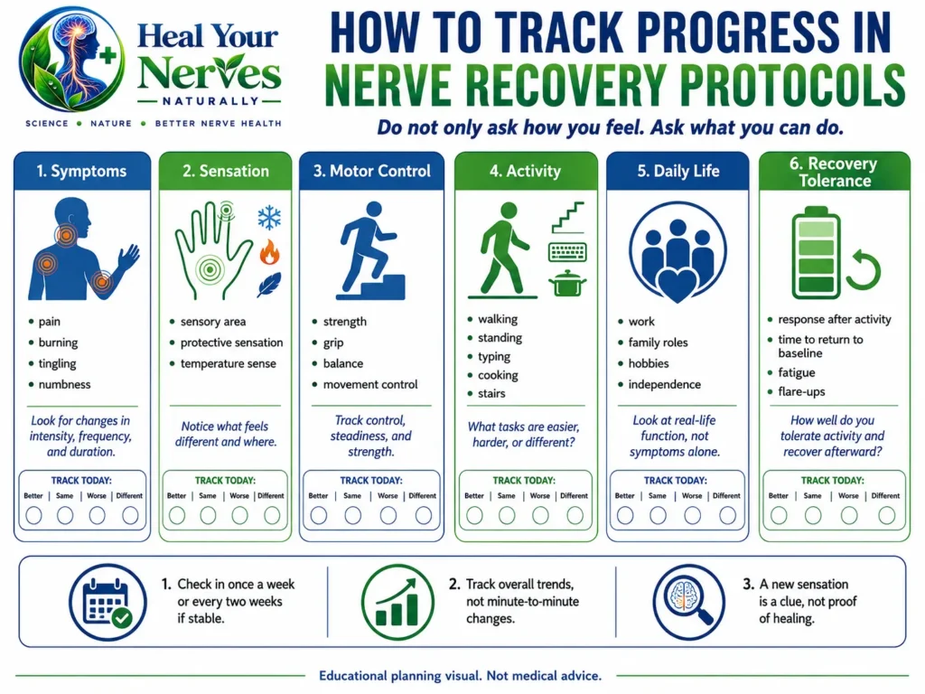Nerve Recovery Protocols six-domain progress check for symptoms sensation motor control activity daily life and recovery tolerance