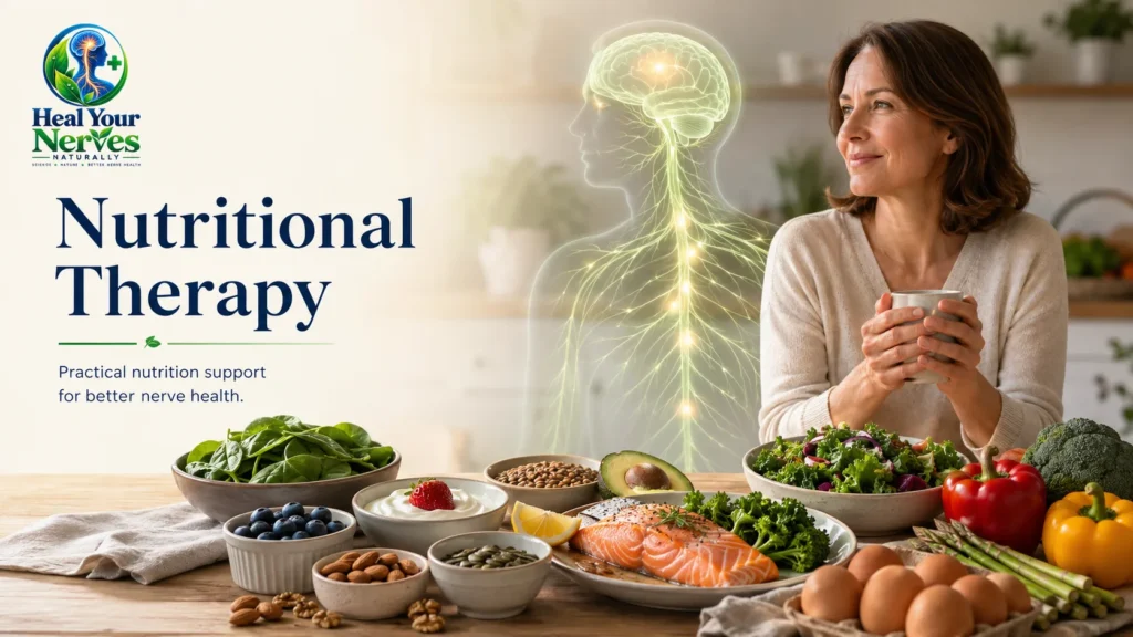 Nutritional therapy decision map for nerve health showing nutrient deficiency diabetes absorption diet and supplement concerns