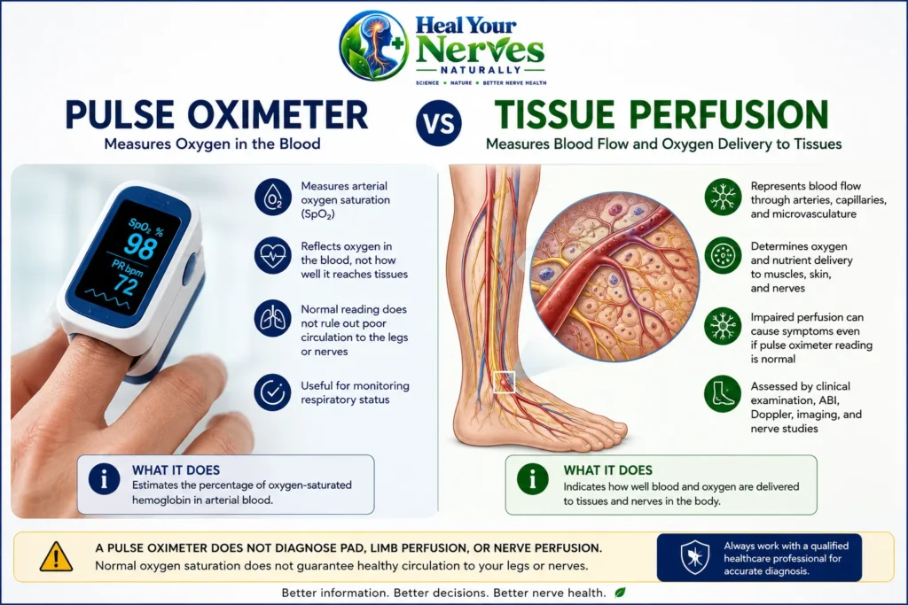 Pulse oximeter oxygen saturation compared with limb and nerve tissue perfusion