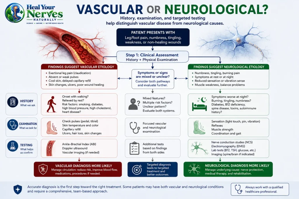 Clinical pathway for distinguishing circulation problems from peripheral nerve disorders