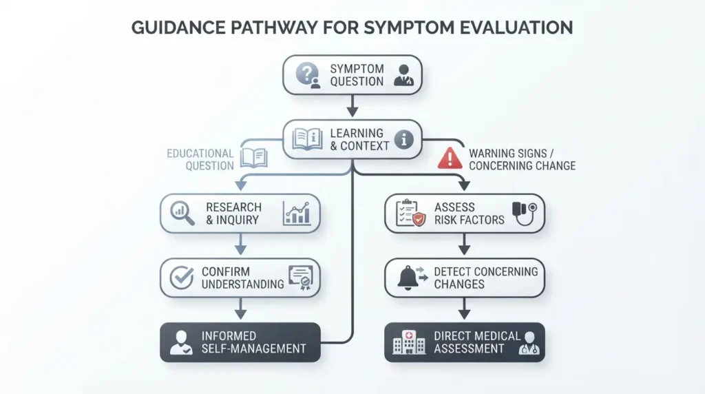 Safety pathway showing when online nerve health education may need to be followed by medical assessment